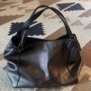 Coach Metallic & Gunmetal Shimmering Black Gray Leather Shoulder Bag